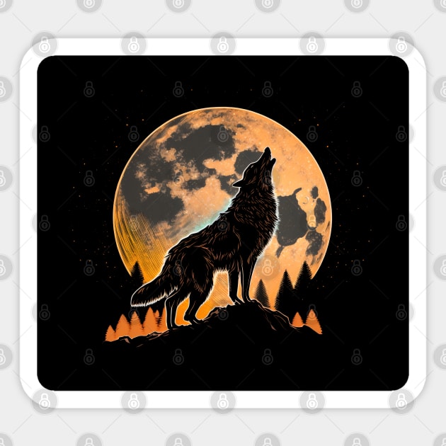 Howling Wolf At The Moon Night Wolf For Wolf Lovers And Moon Outdoors Addicts Sticker by RetroZin